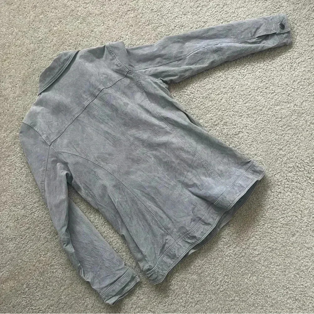 Dennis Basso Suede Leather Button Front Jacket Gray Women’s Size Medium Washable - Picture 15 of 16